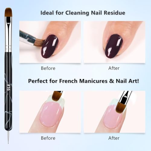 French Manicure Brush Set with Dotting Tools - 4 Sizes for Nail Art