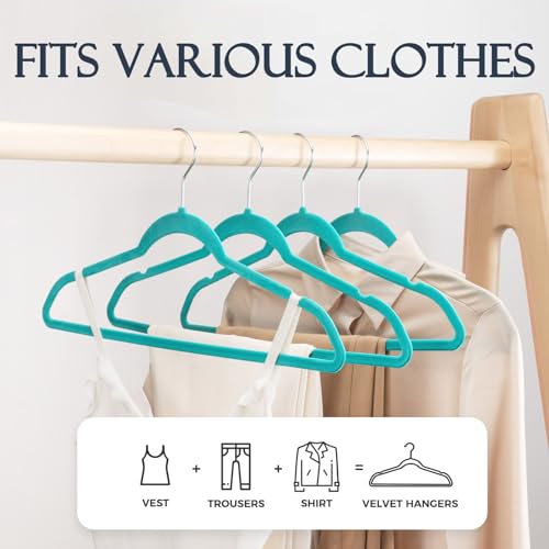 HOUSE DAY Mint Green Velvet Hangers 60 Pack, Premium Clothes Hangers Non-Slip Felt Hangers, Sturdy Mint Green Hangers Heavy Duty Coat Hangers, Durable Suit Hangers Space Saving No Hanger Mark