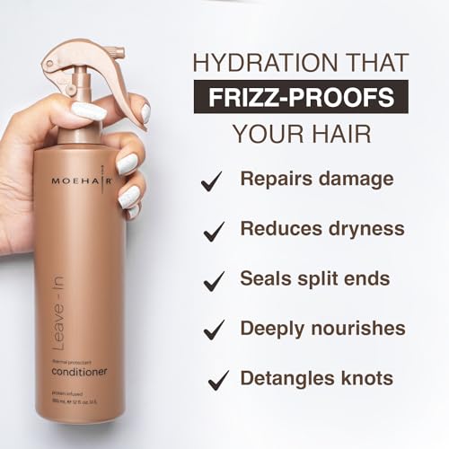 MOEHAIR Leave-In Conditioner Spray for Frizzy Hair 12 Fl Oz | Detangling & Moisturizing, Protein-Infused