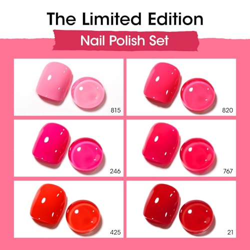 GELLEN Bright Pink & Red Nail Polish Set - Quick Dry, No UV Needed, HEMA Free