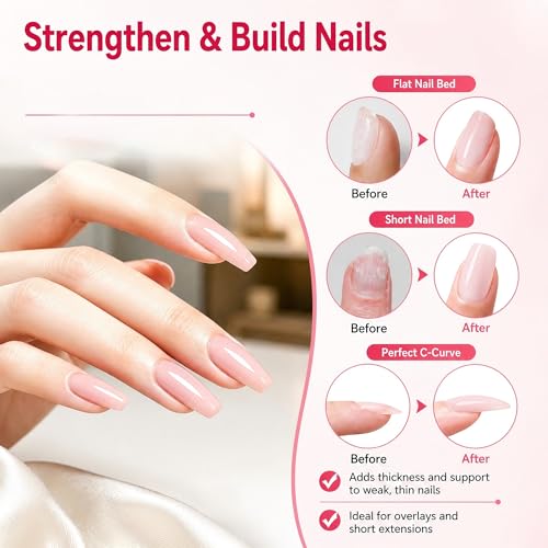 Nude Pink Hard Builder Gel Kit for Nail Extensions with Brush & Forms