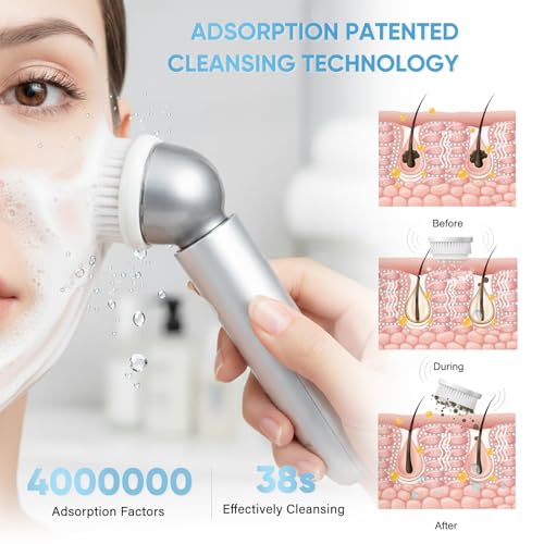KINGDO Sonic Facial Cleansing Brush, Electric Face Scrubber with 3 Cleaning Modes, IPX7 Waterproof face Brushes for Cleansing with 2 Magnetic Brush Heads, Rechargeable Battery for All Skin Types