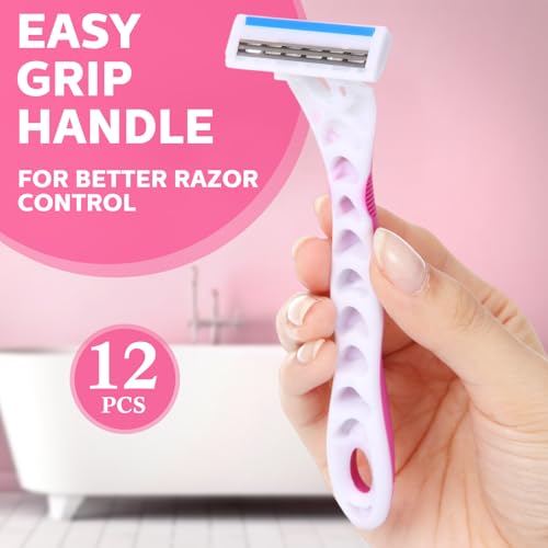12 Count Women's Disposable Razors Blades Bulk 3 Blade Razors for Women Disposable Head Razor Sensitive Skin Razor Comfortable Shave for Bathing Hotel Travel