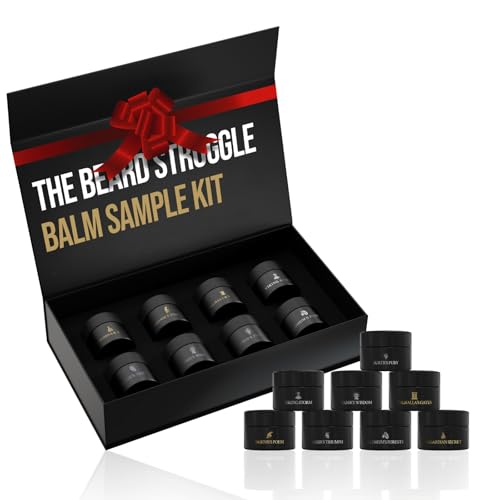 The Beard Struggle Balm Sampler Kit Set of 8 Warrior Glass Jars - Beard Balm for Men, Premium Gift Packaging - 8x 10g / 0.35 US. oz.
