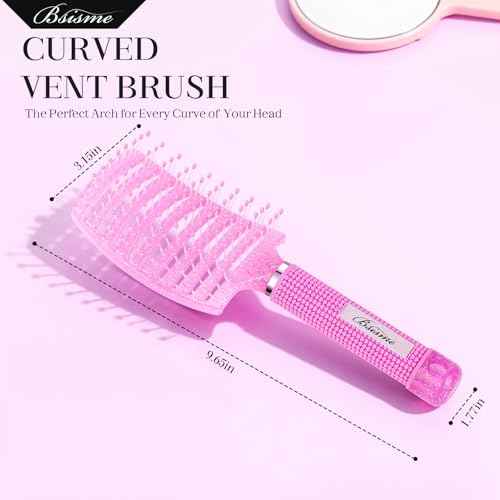 Bsisme Hair Brush, Professional Curved Vented Brush for Faster Blow Drying, Detangler & Frizz-Free on Curly Wet Thick Fine Hair for Women Men Kids