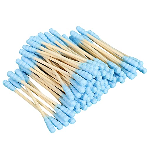 GSHLLO 200 Pcs Double Head Cotton Swabs Spiral Cotton Heads Ear Cleaning Blue