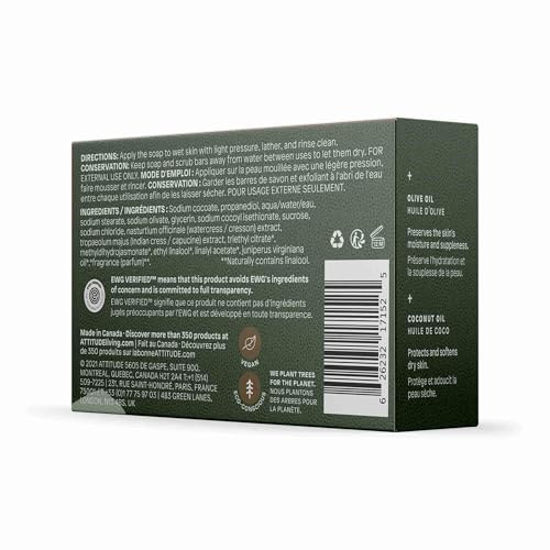 ATTITUDE Body Soap Bar, Natural Origin, Protects and Softens Dry Skin, Coconut & Olive Oils, For men and Women, EWG Verified & Vegan, Herbal Musk, 4 Oz