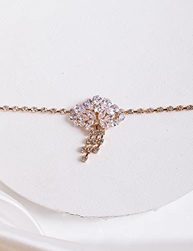 Jumwrit Bohemian Floral Headpiece Dainty Forehead Chain Rhinestone Bridal Head Chain Wedding Hair Accessories for Women and Girls(Gold）