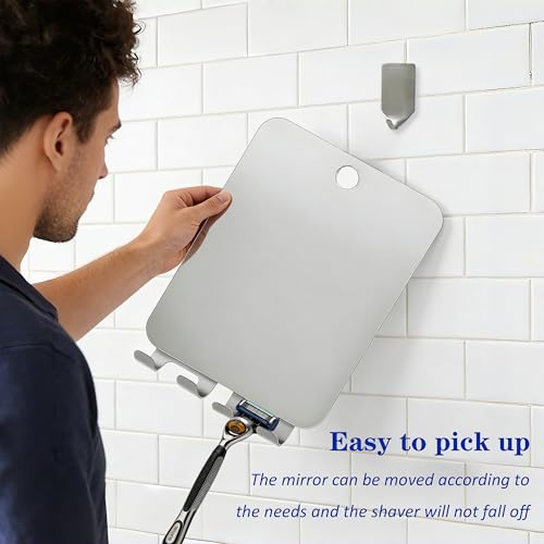 Yuibthr 6.8 x 5.4 Inch Fogless Shower Mirror with 2 Razor Holders, Anti-Fog Wall Bathroom Mirror