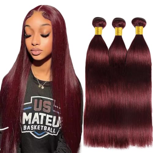 #99J-S Burgundy Human Hair Straight Bundles 34 Inch | Brazilian Virgin Hair Extensions