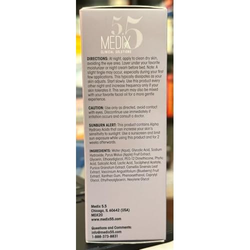 Medix 5.5 10% Glycolic Acid Face Peel Exfoliating Serum with Lactic Acid + Salicylic Acid, Gentle Skin Care Exfoliate Facial Peel Treatment Targets Fine Lines, Wrinkles, Large Pores |1.75 FL Oz