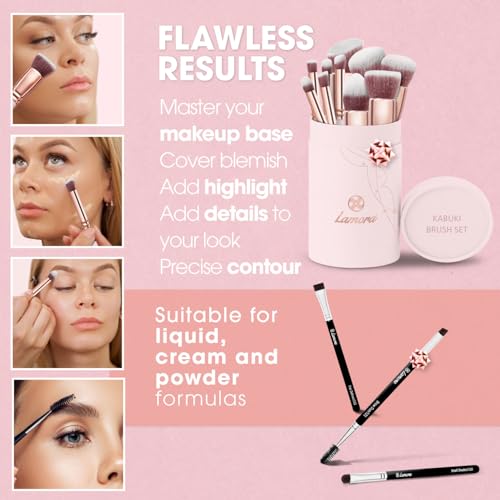 Kabuki Makeup Brush Set with Eyebrow Brush Set