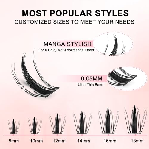 Manga Lash Clusters KIT 120PCS Anime and Doll Eye Eyelash Clusters, Spiky Natural Styles, DIY Extensions, Lightweight, Reusable 8 10 12 14 16 18mm