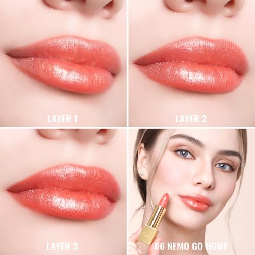 Oulac Coral Pink Metallic Lipstick - 3D Shine & Hydrating