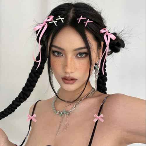 Mini Hair Bows for Women Girls Cute Hair Clips Small Alligator Long Tail Hair Ribbon Accessories -3 Styles -36P - Black White Pink