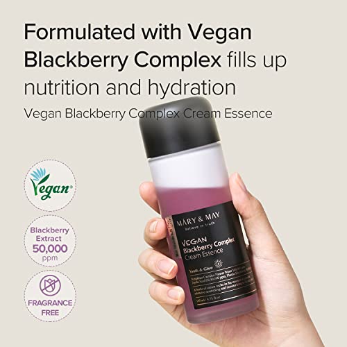 Mary&May Vegan Blackberry Complex Cream Essence 140ml, Hydrating & Soothing Essence, Fragrance-Free, Hypoallergenic, Deep Moisture, Anti-Aging, Boost Elasticity, Korean Skincare