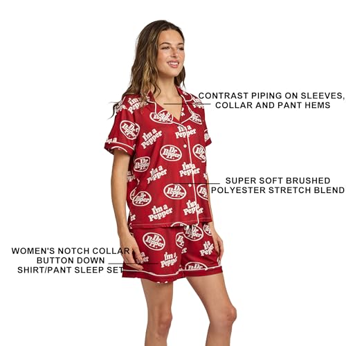 Dr. Pepper Women's Pajama Set - Button-Up Shirt & Shorts