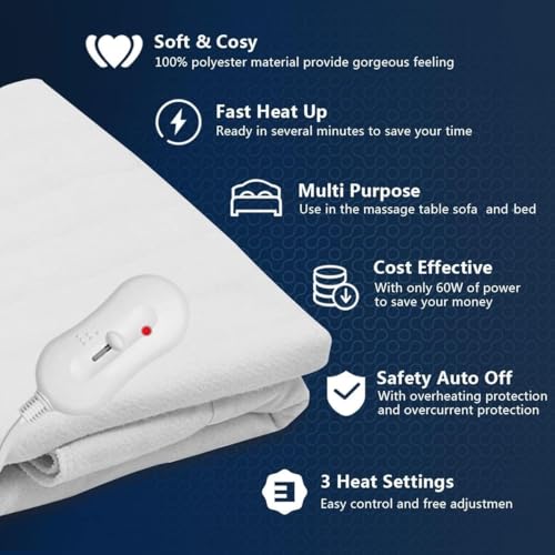 HOMGX Electric Massage Table Warmer - 3 Heat Settings Heated Mattress Pad