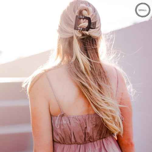 TELETIES - Small Flat Square Clip - For Lying Down, Yoga, Driving & More - Strong Grip, Bendable Teeth, Comfortable Curved Design - Ideal for Thin-Medium Hair - Core Collection - Jet Black