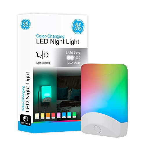 GE Color-Changing LED Night Light, Plug Into Wall, Dusk to Dawn Sensor, Ambient Lighting, for Bedroom, Childrens Room, Nursery, Safety Rated, 1 pack, 34693