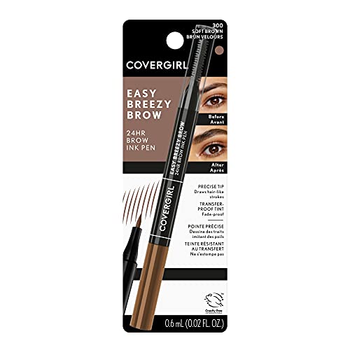 COVERGIRL - Easy Breezy Brow 24HR Brow Ink Pen¢â, dual applicator, ultra-precise felt-tip, spoolie comb, water-resistant, lightweight, 100% Cruelty-Free