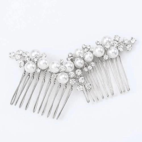 Wedding Pearl Hair Comb Set - Bride Rhinestone Headpiece (2 Pack)