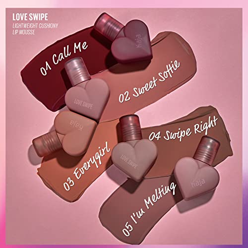 Kaja Lip Mousse - Love Swipe | with Raspberry Seed Oil and Vitamin E, Buildable, Blendable, Moisturizing, Velvet Finish, 01 Call Me, 0.22 Oz (5 shades)