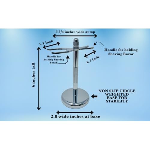 G.B.S Chrome Brush and Razor Stand - Textured Chrome Shaving Stand, ? Stylish and Unbreakable Stand Best for Your Bathroom Everyday Grooming, Fits Most 3 and 5 Blade Razors Double Edge Safety Razors and Shaving Brush Stand