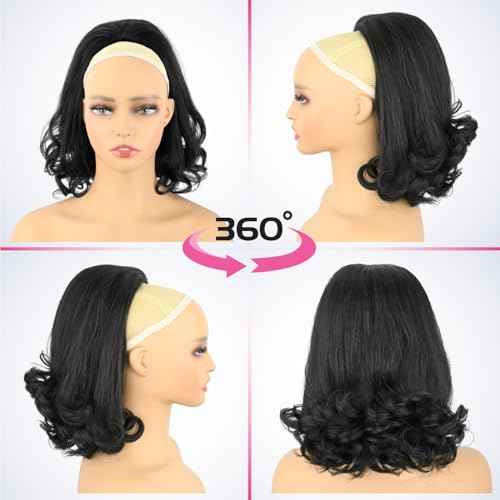 Flick Ponytail Extension 14 inch Yaki Straight Drawstring Ponytail for Black Women Shoulder Length Natural Black Synthetic Kinky Straight Hair Pony Tail with Tail Warping(1B)