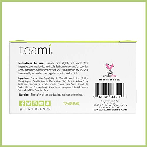 Teami Matcha Green Tea Facial Scrub For Hydrating, Moisturizing, and Exfoliating, Natural Exfoliating Body & Face Scrub, Organic Face Exfoliator Sugar Scrub with Lemongrass, Non-Greasy Face Exfoliant