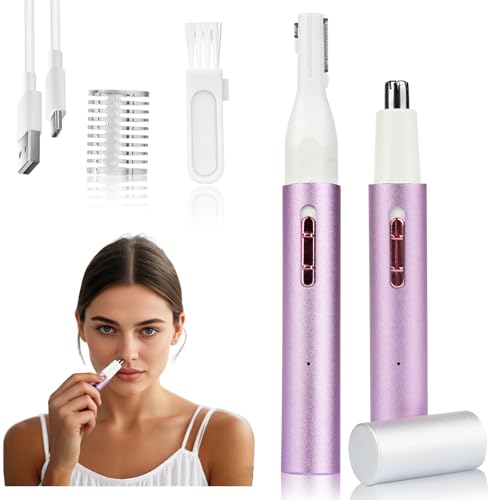 Nose and Ear Hair Trimmer for Women Men,2 in 1 Painless Eyebrow Hair Trimmer with USB Rechargeable,Portble Waterproof Facial Hair Removal with Dual-Edge Blades for Smoother Cutting (Purple)