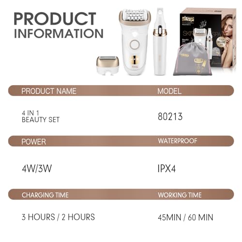 DSP 4-in-1 Beauty Set for Women: Epilator, Hair Removal Device, Electric Shaver & Trimmer, Waterproof with Fast Charging, Includes Accessories ? Perfect Home Hair Device