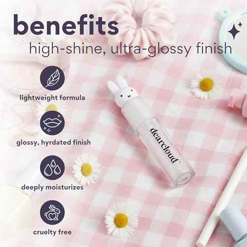 dearcloud Miffy Lip Serum Jelly - Clear Shimmer Lip Gloss for Hydration & Shine (Clear Skies)