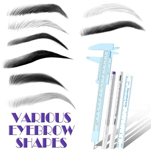 Teling 10 Pcs Eyebrow Ruler tools set 2 Eyebrow Measuring Ruler kit 4 Microblading White Skin Marker Pen 4 Paper Permanent Makeup Position Mapping Mark Tools for Artists Skin