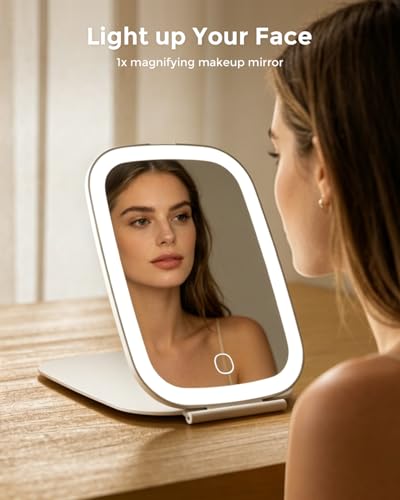 NEZZOE Travel Makeup Mirror with LED Light, Rechargeable Portable, 7x5 Inch