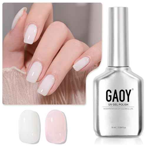 GAOY Sheer Light Pink Gel Nail Polish, 16ml 2 Colors 1352 1482 Jelly Milky White Translucent Soak Off UV Gel Polish Set for Nail Art DIY Manicure at Home, Milky Pink