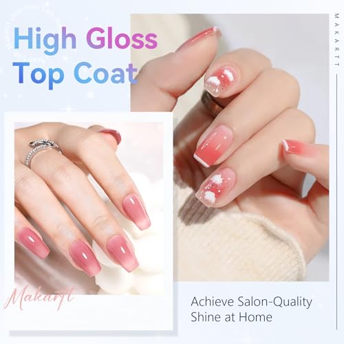 Makartt No Wipe Gel Top Coat - High Gloss Clear Soak Off Nail Polish (2 Pack)