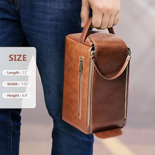 Personalized Toiletry Bag for Men,Initial Mens Toiletry Bags for Traveling,Men Travel Toiletries Bag,PU Leather Shaving Bag for Toiletries Accessories kit,Brown S