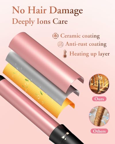 5-in-1 Curling Iron Set with Flat Iron and Hair Waver - Rose Gold