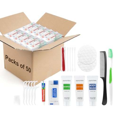 50-Pack Travel Toiletries Kit with Toothbrush & Shower Essentials