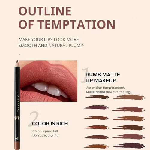 Nude Lip Liner Set 12 Colors - Waterproof Matte Pencils