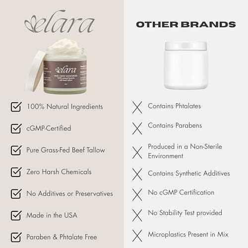 Elara Beef Tallow For Skin - Whipped Tallow Balm For Face And Body - 100% Grass-Fed Tallow Skin Balm With Marula And Sweet Almond Oil - 4 Fl. Oz. - Lavender