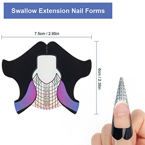 AHIER Nail Forms, 100PCS Acrylic Swallow Self Adhesive Gel Nail Extension Nail Forms for DIY Tool UV Gel Forms Guide Stickers