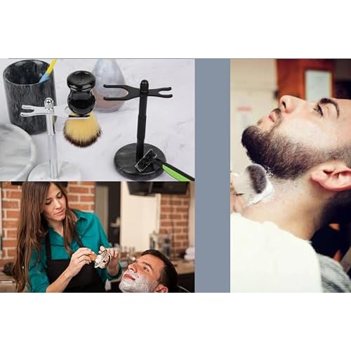 Razor and Brush Stand,Marble Base Razor Holder is More Stable,the Base Will Not Rust and the Fitted Protective Spacer Protects Your Countertop.Better Decoration as a Gift(White)