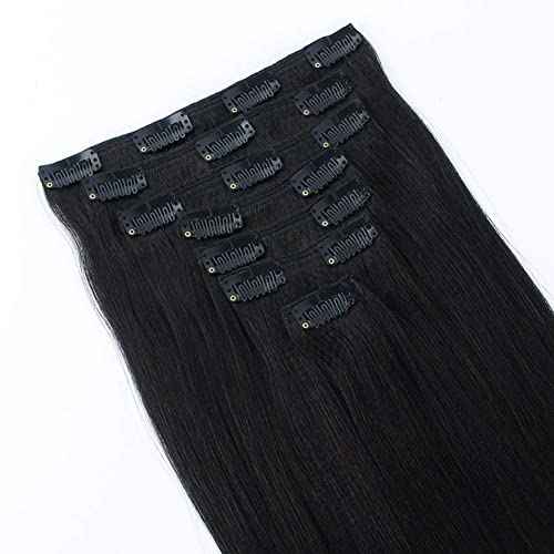SixStarHair Yaki Straight Clip In Hair Extensions Real Human Hair 14inch Coarese Yaki Hair Extensions with Clips 120g 7 Pieces Thick Double Wefted Hair Extensions Italian Yaki Hair Extensions
