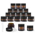 Glarks 40Pcs 5g 10g 20g Amber Glass Jars Round Containers with Black Lids and 10pcs Plastic Spatulas Kit for Makeup, Cream, Lotion, Sugar Scrubs, Eye Shadow, Slime, Paint, Jewelry