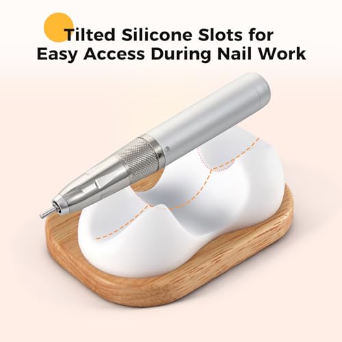 Nail Drill Bit Holder Organizer with Wood Base