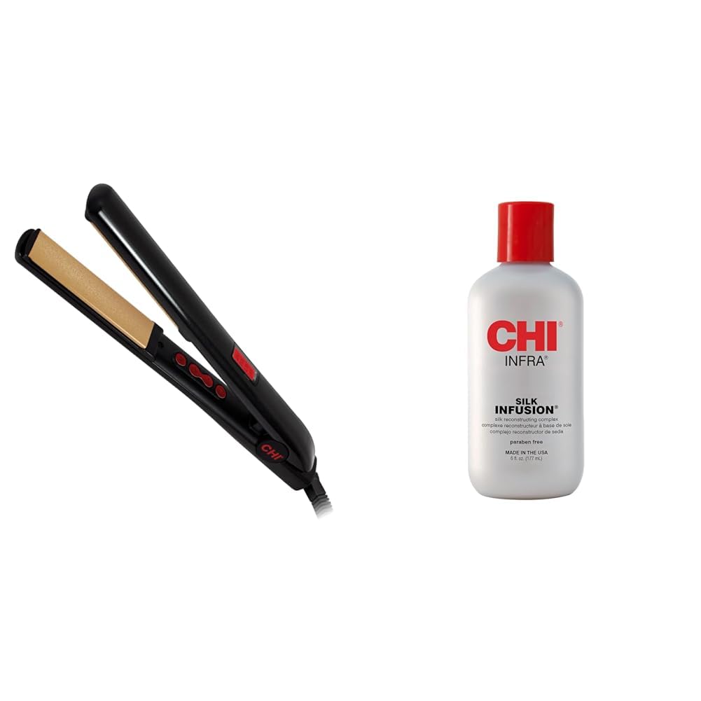 CHI PRO G2 Digital Titanium Infused Ceramic 1" Straightening Hairstyling Iron & Infra Silk Infusion, 6 Fl Oz