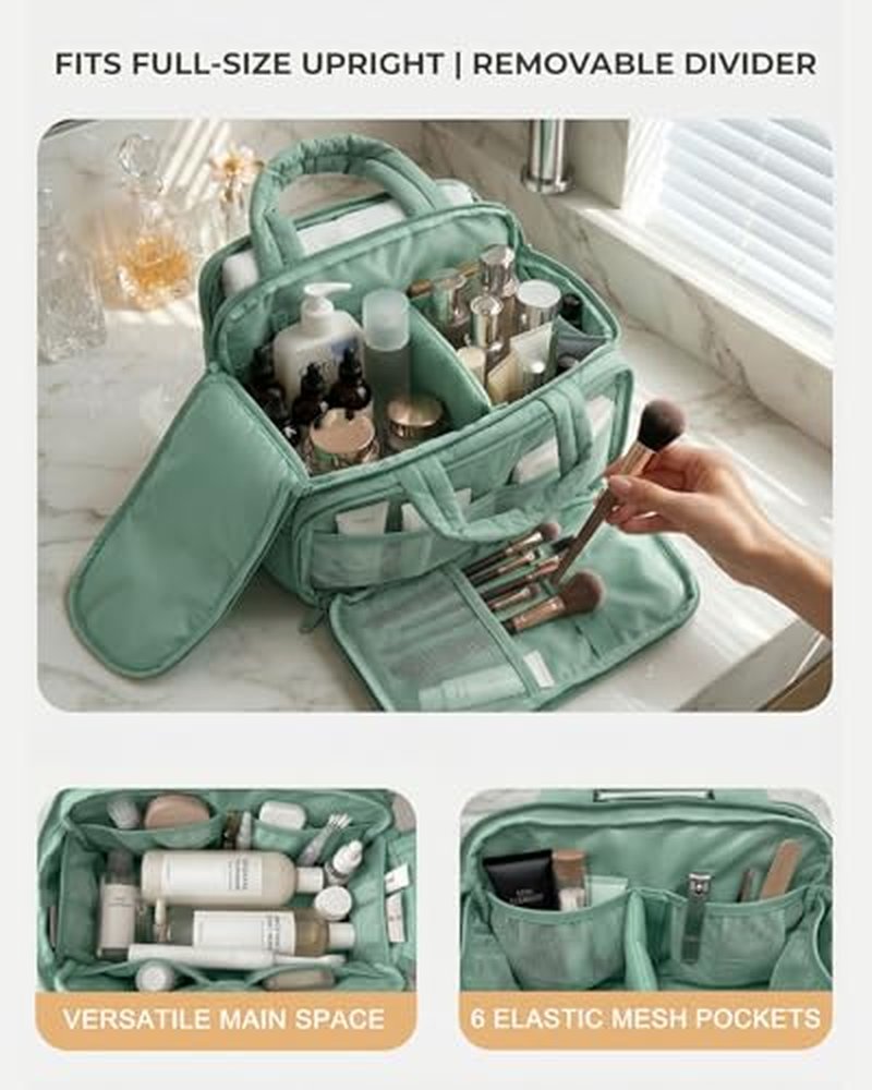 Large Quilted Toiletry Bag for Women with Removable Divider