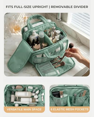 Large Quilted Toiletry Bag for Women with Removable Divider